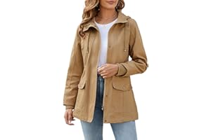 Tuopuda Veste Femme mi Saison Parka en Coton Blouson avec Capuche Décontracté Manteau Printemps Veste Militaire Zipper Jacket Coat Classique Automne Hiver Outwear