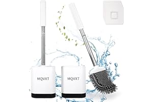 MQVXT Escobillas WC,2 Pack Escobillas de Baño,Cepillo Toilet Plana de Mango Largo,Escobilla y Portaescobillas de Baño Silicona de Montaje en Suelo o Montaje en Pared-Blanco
