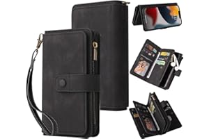 GoodcAcy Funda para Xiaomi 11 Pro,15 Ranuras para Tarjetas, Estilo Retro, de Piel, y Correa de muñeca, Cierre de Cremallera, Cierre magnético - Negro