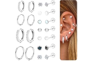 CASSIECA 11 Paia Orecchini Donna Orecchini Acciaio Chirurgico Piercing Orecchio Oro 14K Orecchini a Cerchio Argento Piercing Helix Piercing Trago Conch Piercing Ipoallergenica Multi Piercing Orecchio