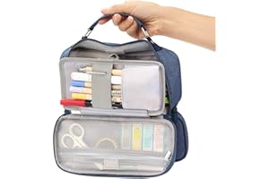 EULANT Trousse D'ecole Grande Crayon pour Fille & Garcon,Trousse 3 Compartiments Trousse Scolaire Affaire Scolaire pour étudiants Bureau Voyage Utilisation, Bleu