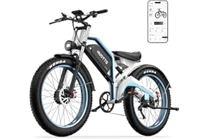DUOTTS N26 VTT Électrique Homme 26 x 4.0, Double Moteur 250W & 7 Vitesses, Ebike avec Batterie Intégrée Amovible 48V 20Ah et Autonomie 120Km, Freins Hydrauliques & App Bluetooth, Idéal Tout-Terrain