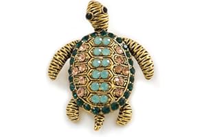 Avalaya Vintage Inspired Austrian Crystal Turtle Brooch in Antique Gold Tone Metal - 35mm L