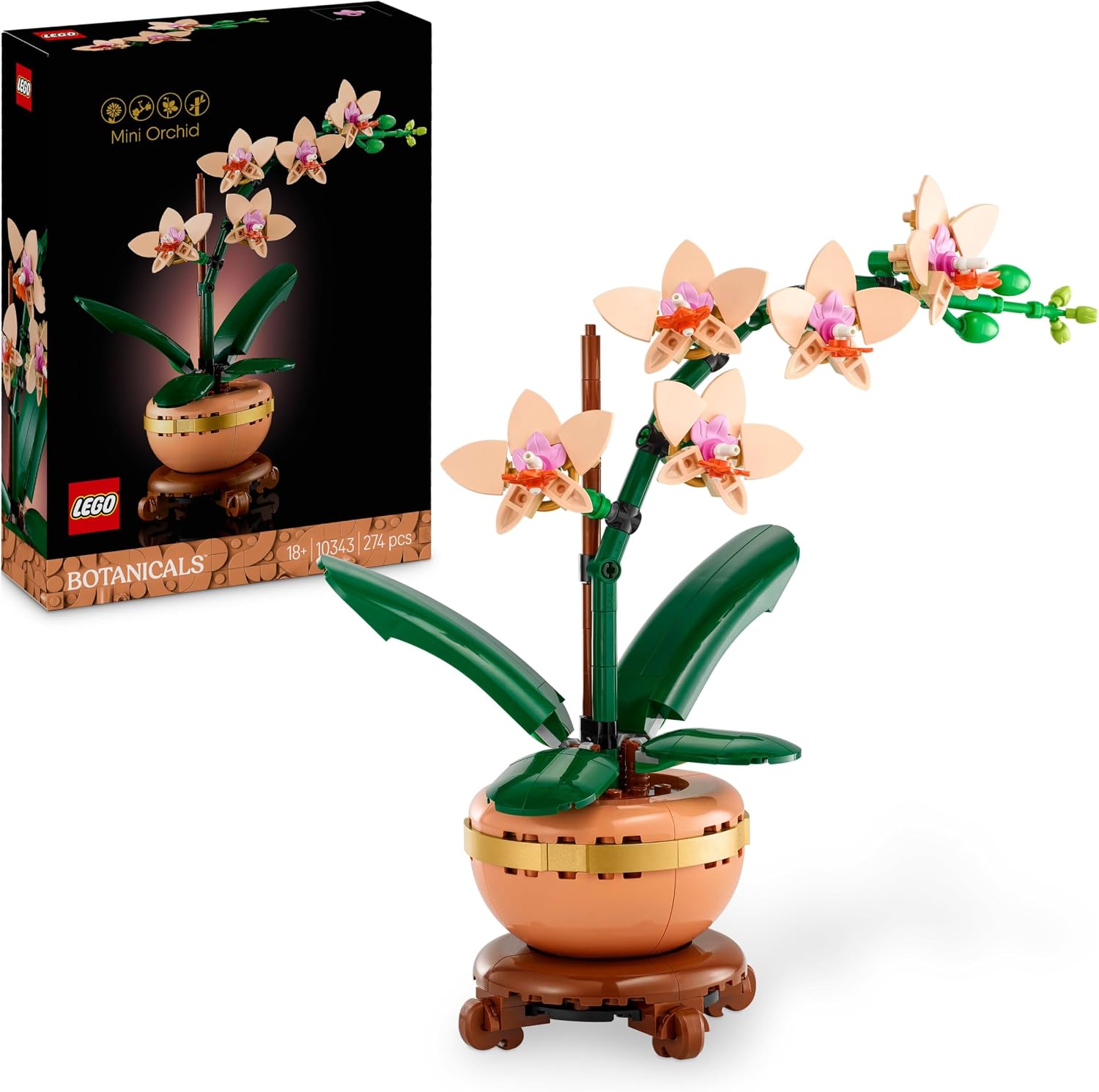 LEGO Botanicals Mini Orchid - Artificial Flowers Set for Adults - Indoor Plant with Terracotta Style Flowerpot - DIY Home Decor Gift Idea - 10343