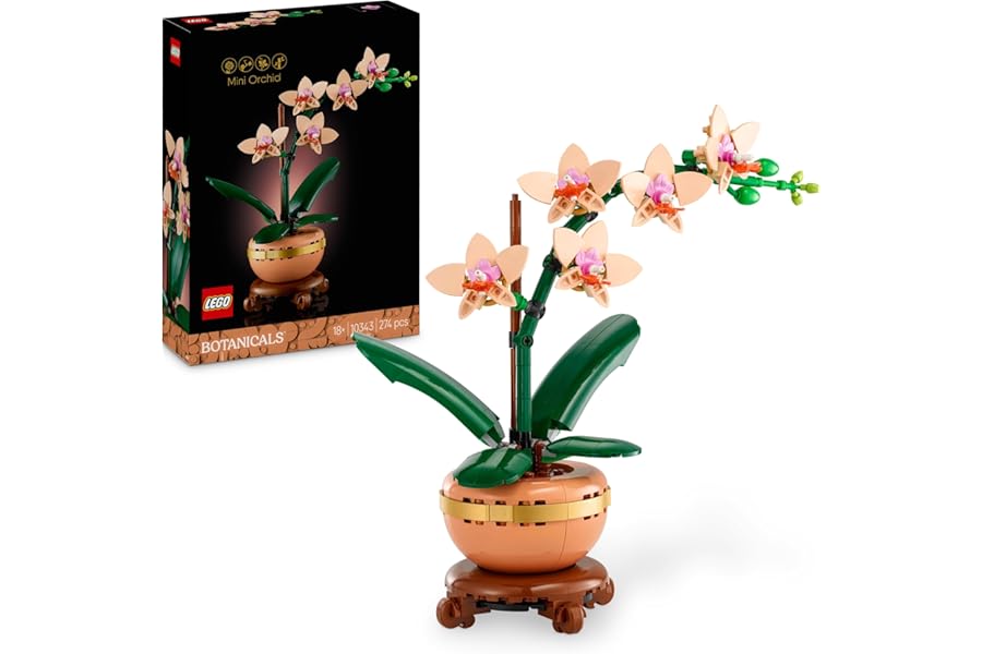 LEGO Botanicals Mini-Orchid - Fake Flowers with Vase, Bud and Artificial Leaves to Build - Collectible Set for Adults - Birthday Gift Idea for Women, Men or Anniversary - 10343