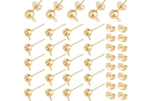 UNICRAFTALE 40 Uds 6mm 304 Pendientes de Acero Inoxidable con Forma de Bola Pendientes de Color Dorado Pendientes de Metal para Hacer Joyas Pin de 0.8mm
