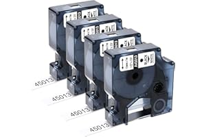4 x Upwinning Compatible A45013 Ruban pour Dymo D1 12mm x 7m 45013 45013S S0720530 Noir sur Blanc Compatible pour Dymo Labelmanager 160 200 210D 280 360D 420P 500TS PnP LabelPoint 150