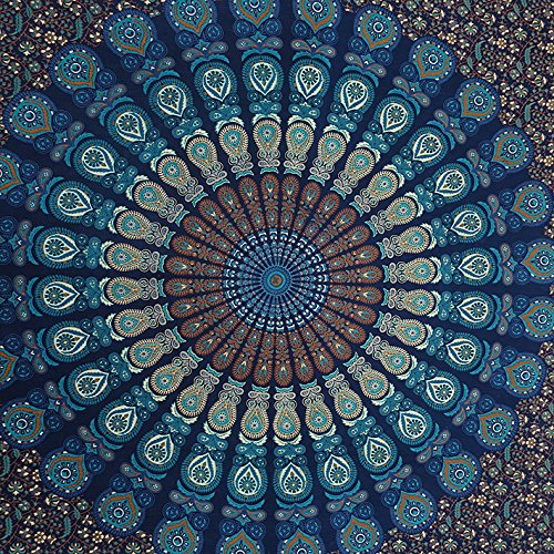 Handicrunch QUEEN BLUE HIPPIE TAPESTRY INDIAN BEDSPREAD MANDALA WALL HANGING Boho Chic Decor - 4