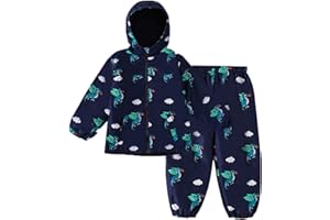 LZH Impermeable Chubasquero para Niño o Niñas, Dinosaurio Capa de Lluvia de Dibujos Animados con Capucha Chaqueta Pantalones Traje