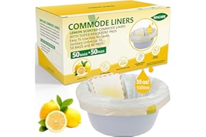 ININCARE Commode Liners with Absorbent Pads for Bedside Commode, 50 Lemon Scented Bedside Commode Liners and 50 Commode Pads, Commode Toilet ＆ Camping Toilet Bags