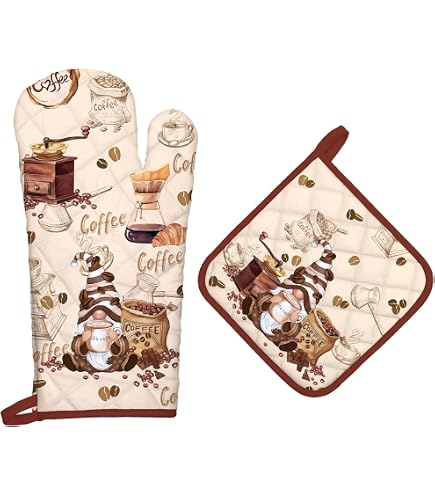 Maison D'Hermine Ofenhandschuh & Topflappen Aus Baumwolle – Hitzebeständiges Set Mit Magnolien-Design (19,1x33 Cm & 20,3x20,3 Cm)