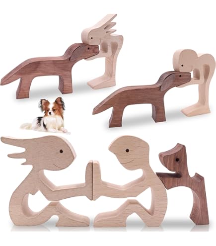 Houten figuren sculptuur ornamenten set houten figuur hond