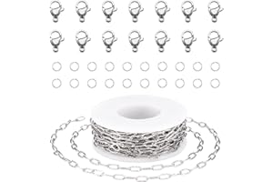 Craftdady Cadenas alargadas de clip de acero inoxidable 304 con textura, 5 m, kit de joyería con cierres de pinza de langosta