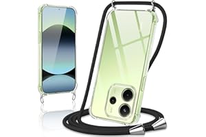 Coiwxmoi Handyband Handyhülle für Xiaomi Redmi Note 14 4G Hülle mit Band 6,67",Transparent Case mit Kette Abnehmbar zum Umhängen Kordel Schutzhülle,Weich Silikon Stoßfest Cover,Schwarz