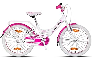 REZZAK 20 Zoll Fahrrad Kinderfahrrad mit Reflektoren Schutzblech Alter ab 6 Jahre Mädchenfahrrad V-Bremse und Rücktrittbremse Weiss-Pink Neu -081