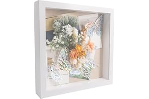 GraduatePro Cornice 3D 30x30 Profonda con vetro per Oggetti in Legno da Parete Tavolo Bianco Regalo Decorativo