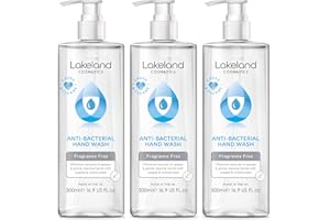 Lakeland Cosmetics antibacterial soap hand wash - 3x 500ml bottle with pump dispenser - Vegan anti-bacterial liquid soap hand wash, made in UK (3x 500ml)