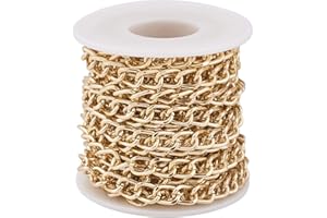 Craftdady, Rotolo da 5 metri di catena a maglia barbazzale in alluminio dorato, con maglie intrecciate non saldate, con bobina, da 10 x 6,5 x 1,8 mm, per la creazione di collane in stile punk cubano
