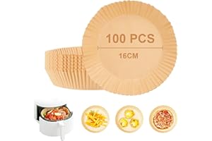 RISVOWO Carta Forno Per Friggitrice Ad Aria, 100 Pezzi Rotondo Teglia Forno Accessori, Carta Pergamena Fodera Antigrasso Antiaderente, Air Fryer Liner per 5.0-6.0L Air Fryer, Forno, Padelle, Microonde(16cm)