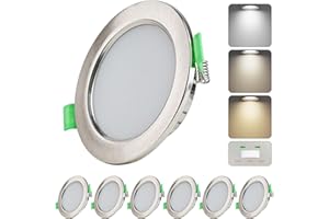 Benaep LED Recessed Ceiling Lights, 5W Ultra Slim LED Downlights, Warm White 3000K Neutral White 4000K Cool White 6500K, IP44 Dimmable Spotlights for Bathroom Kitchen Living Room,Silver 6 Pack