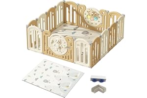 GCAREBB Laufstall Baby Faltbar, Laufstall Baby mit Matratze, Baby Laufgitter XXL mit Kindersicherung, Verstellbare Form, Spielmatte, Faltbar für Die Lagerung, Anti-Rutsch-Einstellungen (12 14 16 Paneele)