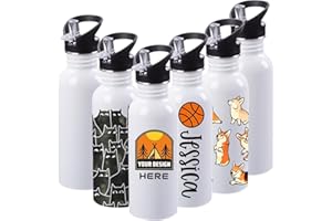 SUNNOW 6 Stück Sublimationswasserflaschen, 680 ml, personalisierte Wasserflaschen, Großpackung mit transparentem Strohhalm und Griff, Edelstahl, auslaufsicher für Sport, Reisen, Fitnessstudio, DIY-Geschenk