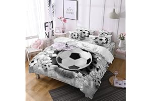 Xisnuient Juego de Ropa de Cama de Estilo Deportivo Fútbol Baloncesto Graffiti Funda Nórdica con Funda de Almohada Poliéster Niños Adolescentes Funda de Edredón (Gris,Cama 90 cm 150x200 cm)