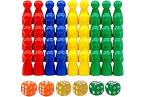 YUVKIN 40 Pions de Jeu pour Jeux de Société avec 6 Dés, Accessoires pour Famille et Fêtes, Pions en Bois Colorés (25 × 12 mm) (Multicolore)