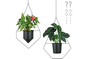alma home Blumentopf hängend schwarz - 2er Set Blumenampel innen und außen Wanddeko Metall Hängetopf für Pflanzen mit Haken und Kettenverlängerung