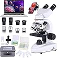 XTECH Compound Binocular Microscope, 200X-30000X Biological Microscopes, LED Illumination Two-Layer Mechanical Stage with Microscope Slides Set Phone Adapter, for Laboratory School Home Education.