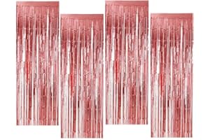 OUOQI Metallic Tinsel Vorhänge,4PCS Folie Fransen Vorhang Schimmer,Lametta Vorhänge,Glitzer Glitzervorhang Fringe für Hochzeitsdeko,,geburtstagsparty,Weihnachten Deko,Silvester deko(2m x 1m) (Roségold)