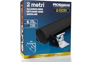 Eurocali Profilo Angolare da 2 metri (2mt) in Alluminio Nero per Strisce LED Schermatura Opaca - Larghezza Massima Stricia LED 10.5mm - 15.8 x 15.8