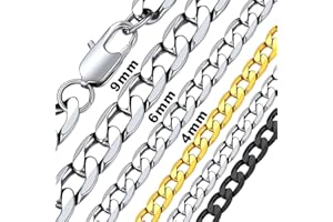 Bandmax Collana Catena Cubana Uomo, 4/6/9 mm Catenina Acciaio Rapper Hip Hop, 36-76 cm Argento/Nero/Placcato Oro 18K, Robusta Grande Chain Ragazzo