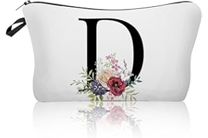 LARFRAECY Personalized Alphabet Flower Print Cosmetic Bag,Waterproof Cosmetic Bag,Travel Makeup Bag,Printed Storage Bag,Bride Bridesmaid Cosmetic Pouch Gifts for Women Girls,Mum,Sisters