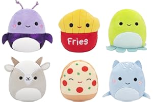 Micromallows Squishmallows Original 6-Pack – Axel Beetle, Lune Loch Ness Monster, Malcolm Mushroom, Orphie Octopus, Pep Pizza, Walker Goat