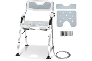 DEWEL Sedia per Doccia Anziani Pieghevole, Regolabile in Altezza, Sedia per Doccia Disabili Pieghevole, con Supporto per Doccia, Montaggio Senza Attrezzi, Portata di 150 Kg (Grigio)