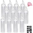 Juncture 12 Pack 200 ml (6.7oz) Plastic Squeezy Sauce Bottles with Twist on Cap Lids, Tick Marks Squeeze Bottle for Condiment, Pigment Squeeze Bottle for Painting
