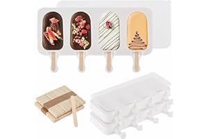 DABBOO 2Pcs Moule à Glace en Silicone DIY Réutilisable Moule à Glace Moule à Crème Glacée avec 100 Bâtonnets en Bois et 2 Couvercles our Maison Dessert, Jus de Fruits, Crème Glacée(Blanc)