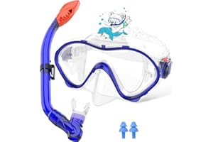 Sporzin Masque de Plongée en Apnée pour Enfants - Ensemble de Plongée avec Tuba Lunettes de Plongée Panoramique à 180°View HD et Anti-Buée en Silicone Snorkeling Set et Verre Trempé Masque Natation