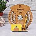 GKD Calendar of lifetime, calendar desk organizer round table calendar and pen stand with clock wooden premium antique look for office decor,corporate gifts (Bamboo Eco friendly)