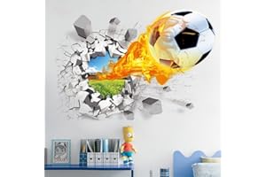 KEERSI 3D Football Wall Stickers Living Room Bedroom Decal Cartoon Boys Teens Kids Children Room Wall Art Murals Wallpaper Poster