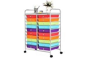 ‎GIANTEX GIANTEX Rollwagen mit 20 Schubladen stapelbar, Schubladenwagen Badrollwagen Küchenwagen mit feststellbaren Rollen, Aufbewahrungswagen Haushaltswagen für Küche Bad Büro 64x39x88 cm (Bunt)