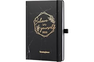 COLORAGE Kalender 2025 - Terminplaner 2025 von Januar 2025 bis Dezember 2025, Wochenplaner A5 mit Innentasche, Kalender 2025 Buchkalender, 21.3 x 14.7cm - Schwarz