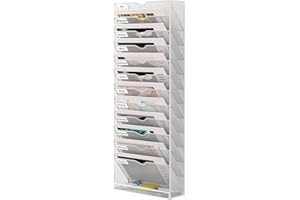 Senhoglb 13 Fächer Hanging File Organizer Zeitungshalter Wand Metall A4 Dokumentenablage Hängeregister Zeitschriftenständer Flyerhalter Prospektspender mit 12 Fächern und 1 Tablett, Weiß