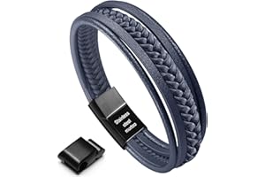 Murtoo Bracciale Uomo Pelle Chiusura in Acciaio Braccialetto Uomo Donna Pelle