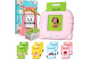 Dokkita Sprechende Lernkarten Deutsch, Flash Karten Kinder Deutsch, Standard Deutsch-112 Blätter 224 Wörter, Lernkarten zur Sprachförderung, Vorschule Geschenk Spielzeug für Mädchen Jungen-Rosa