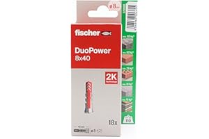 fischer - Duopower 8x40-18U, Tacos para pared multimaterial, sirven para Colgar Bicicletas, Cuadros, Armarios, Soportes de Televisión, Estanterías, Muebles.