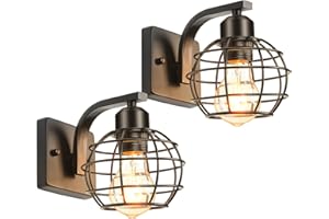LIGKIN 2 Piezas Aplique de Pared Interior Vintage, Lámpara Industrial E27 Metal, Diseño de Jaula Ø 13.5cm Negro, para Salón, Pasillo, Dormitorio