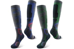 ANQFZQE Merino Wool Ski Socks, 2 Pairs Ski Socks for Men Thermal Knee High Socks, Winter Ski Warm Socks Anti Blister Skiing Socks for Ski, Hiking, and Other Winter Outdoor Activities.