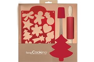 SCRAPCOOKING SCRAP COOKING - Coffret Ustensiles Biscuits de Noël pour Enfants - Avec Spatule, Rouleau & 1 Découpoir 12 Formes - Coffret Cadeau Moule & Emporte-Pièce - Bois Silicone Pâtisserie - 1142